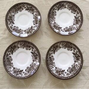 Claytan Tableware Saucers Set set of 4 Brown & White Flower Design, Malaysia
